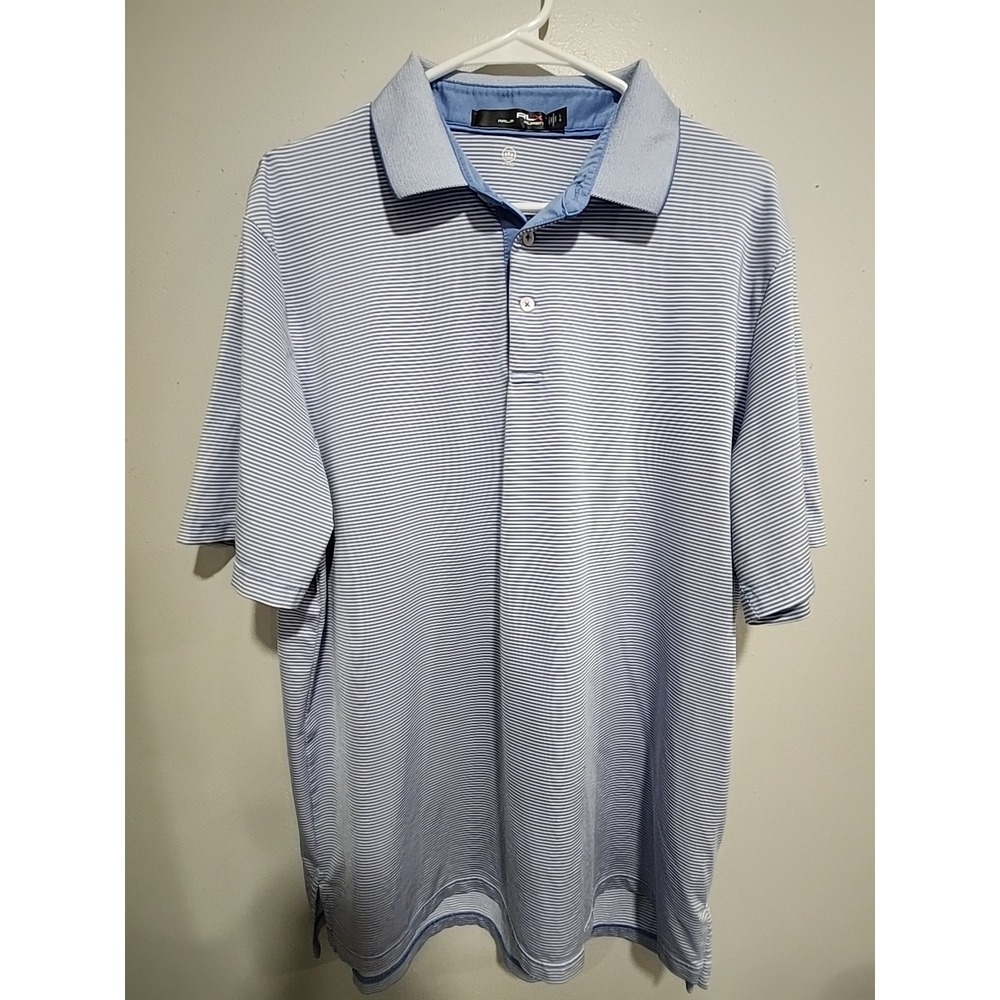 Ralph Lauren RLX Wicking Golf Polo, Mens L, Lt. Blue/White Striped Short Sleeve - Picture 4 of 15